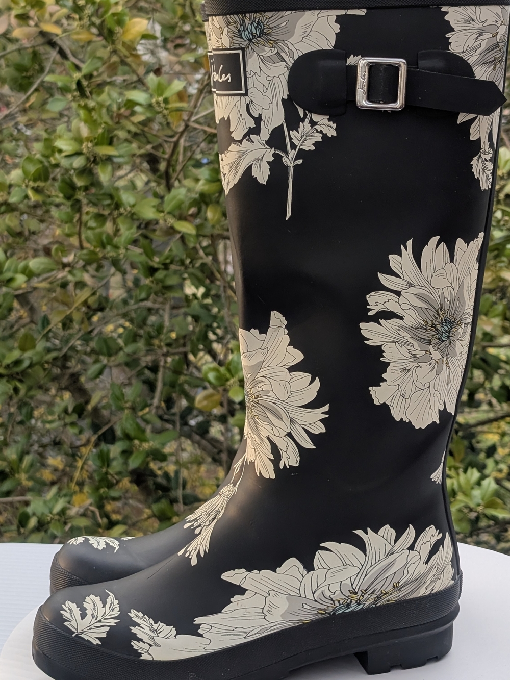 Joules Black Floral Rain Boots